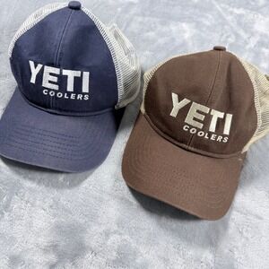Lot 2 Yeti Coolers Trucker Hats Navy Blue Brown Mesh Snapback Outdoor Gear